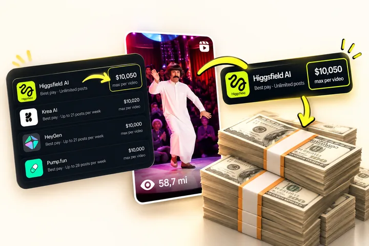 Plataformas que pagam por vídeo: Higgsfield AI, um reel com 58,7 milhões de visualizações e pilhas de dólares
